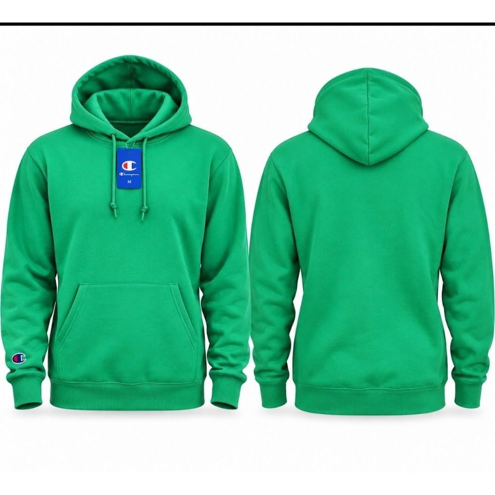 Champion Mens Powerblend Fleece Hoodie Kelly Green Pullover Sweatshirt Medium